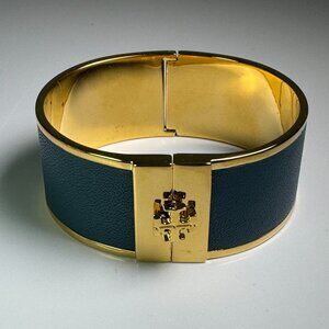 Tory Burch Leather Inlay Bangle Bracelet (Gold)